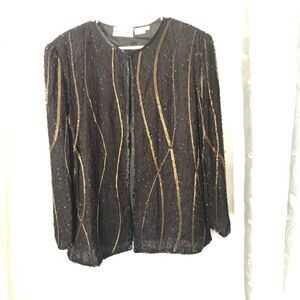AMERICAN NIGHT Women's Vintage Beaded 100% natural Silk Evening Jacket XL 12-14